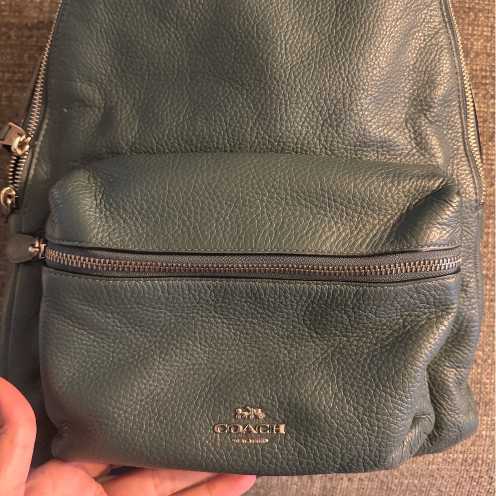 Coach Pebbled Leather Backpack in Teal Green